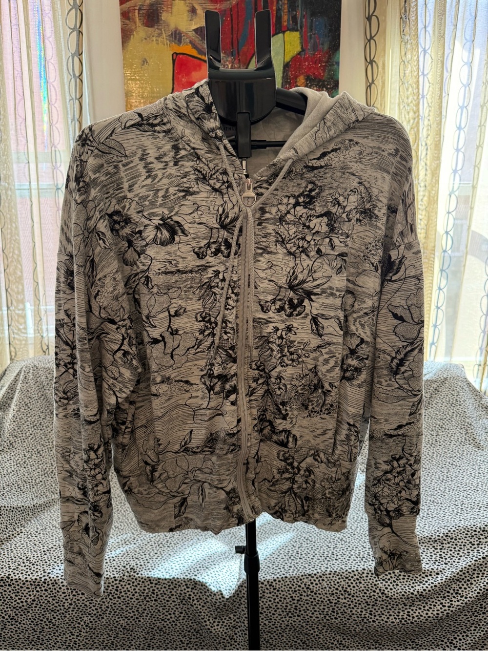 Athleta Gray Floral Zip-Up Hoodie size L